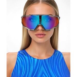 Sunglasses For Women Blue Mirror Lens Shield Visor Styl Sporty Fashion Shades